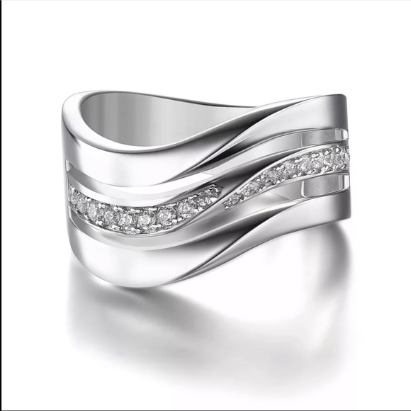 New 925 Silver Simple Tree Layers of Wave Diamond Ring - Picture 3 of 6